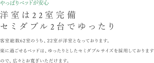 洋室は22室完備 セミダブル２台でゆったり